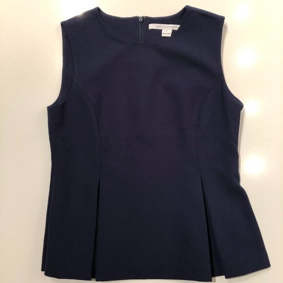Diane von Furstenberg Slvless Scoop Nk Fitted Peplum Top Navy Sz 4 NWOT - Picture 8 of 8